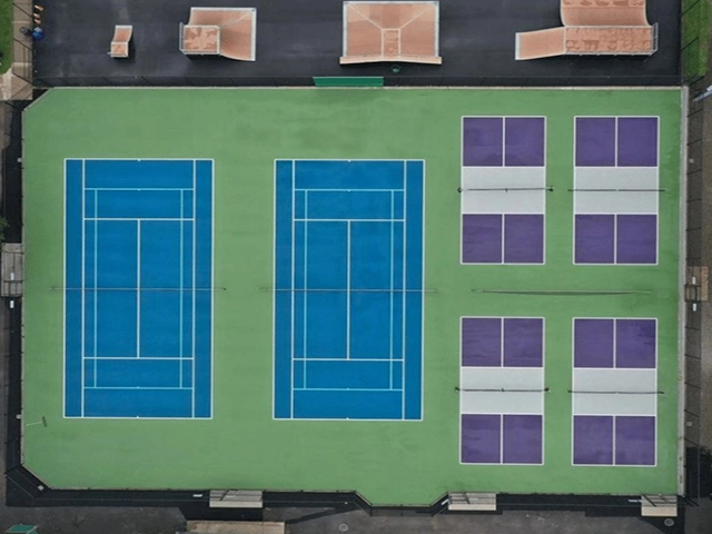 Sơn 3 lớp sân tennis-pickleball có 10% hạt cao su Plexipave USA trên mặt xi măng